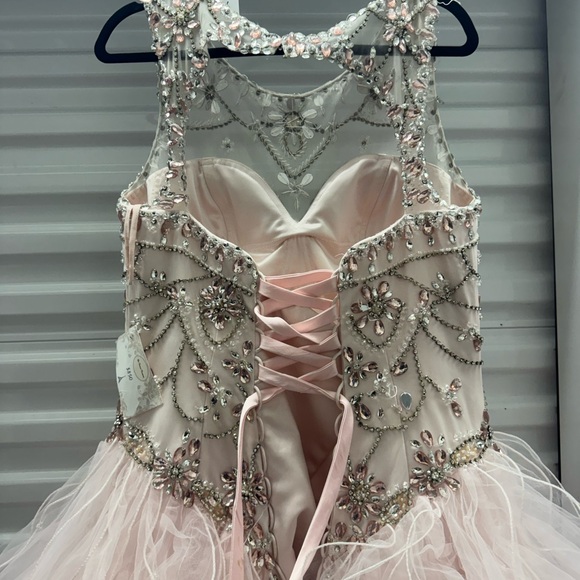 Blush Pink Ball Gown Quinceañera Prom Dress Rhinestone Corset Ruffle Tulle L/XL - Picture 12 of 14